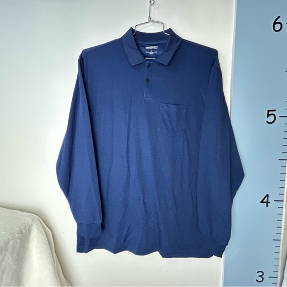 TravelSmart Roundtree & Yorke‎ Dark Blue Jacquard Polo Shirt LS Pocket Men Large